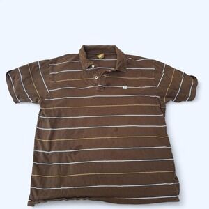 Vintage Brown Striped Polo Shirt • Y2K Skater Preppy Tee